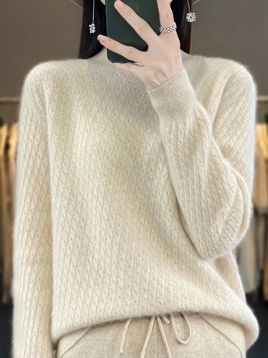 Women Winter Warm Jacquard Half-Turtleneck Sweater