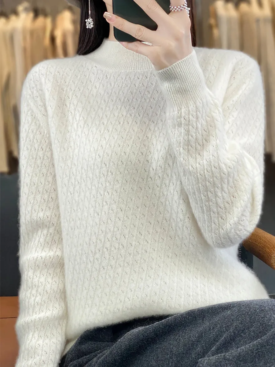 Women Winter Warm Jacquard Half-Turtleneck Sweater