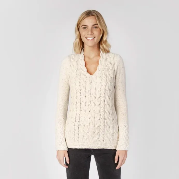 Wool Cashmere V-Neck Cable Pullover Sweater